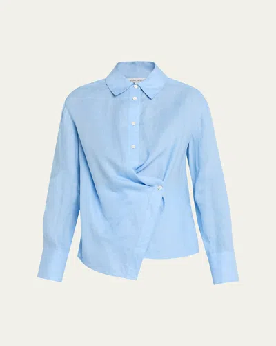 Veronica Beard Perezzi Asymmetric Linen Shirt In Blue