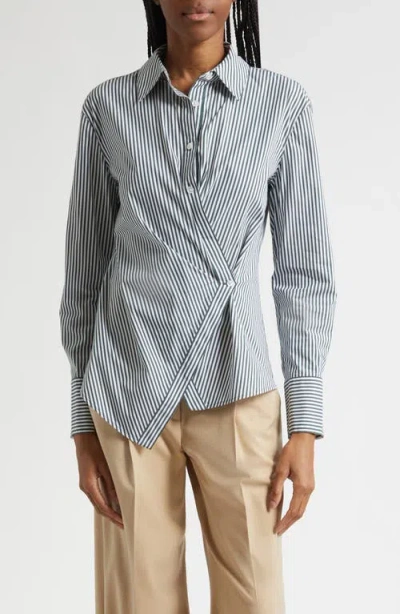 Veronica Beard Perezzi Stripe Asymmetric Button-up Shirt In White