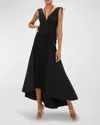 Veronica Beard Perrin V-neck Sleeveless Ruched Midi Dress In Black In Black