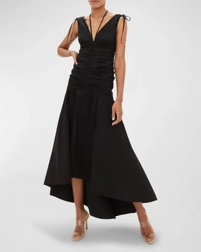 Veronica Beard Perrin V-neck Sleeveless Ruched Midi Dress In Black