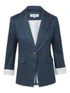 Veronica Beard Obie Pinstripe Linen Blend Dickey Jacket In Blue