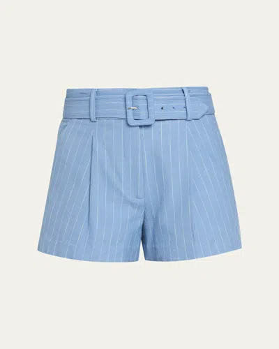 Veronica Beard Piper Belted Pinstripe Shorts In Blue