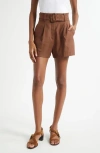 Veronica Beard Piper Pleated Linen Blend Shorts In Light Chicory