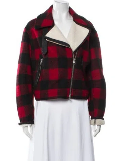 Pre-owned Veronica Beard Plaid Print Biker Jacket In Red