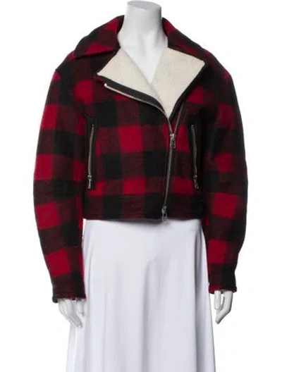 Pre-owned Veronica Beard Plaid Print Biker Jacket In Red
