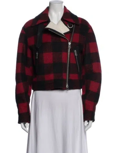 Pre-owned Veronica Beard Plaid Print Biker Jacket In Red