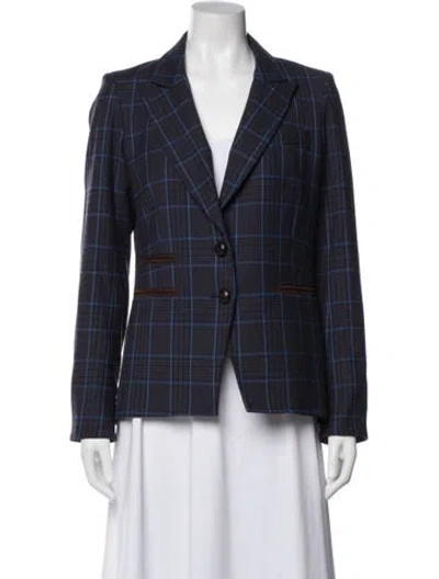 Pre-owned Veronica Beard Plaid Print Blazer In Blue