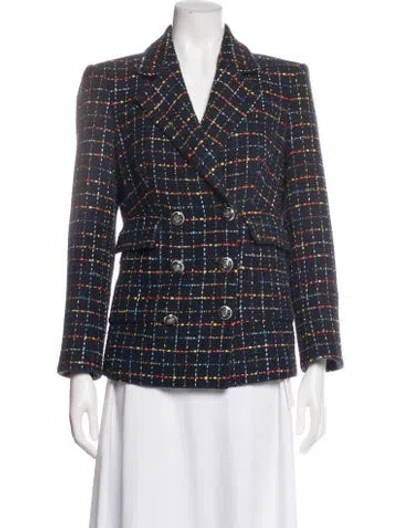 Pre-owned Veronica Beard Plaid Print Blazer In Blue