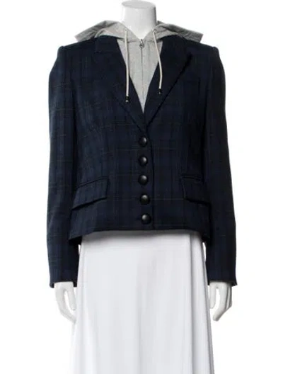 Pre-owned Veronica Beard Plaid Print Blazer In Blue