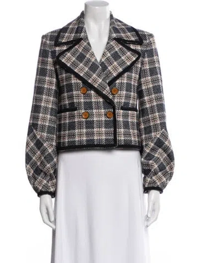 Pre-owned Veronica Beard Plaid Print Blazer In Blue
