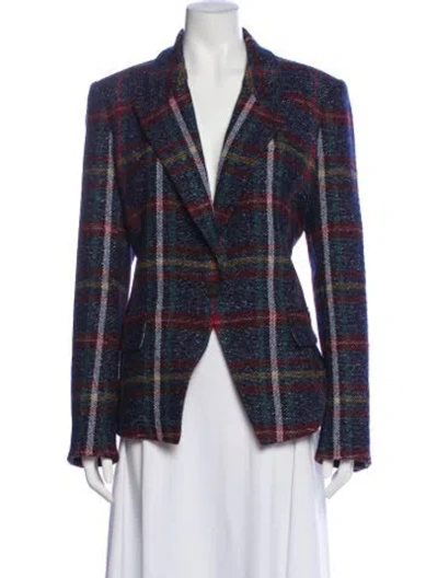 Pre-owned Veronica Beard Plaid Print Blazer In Blue
