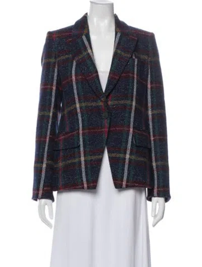 Pre-owned Veronica Beard Plaid Print Blazer In Blue