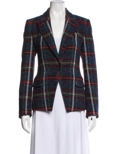Pre-owned Veronica Beard Plaid Print Blazer In Blue