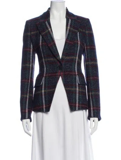 Pre-owned Veronica Beard Plaid Print Blazer In Blue