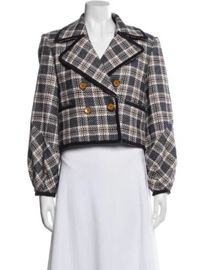 Pre-owned Veronica Beard Plaid Print Blazer In Blue