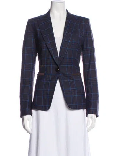 Pre-owned Veronica Beard Plaid Print Blazer In Blue