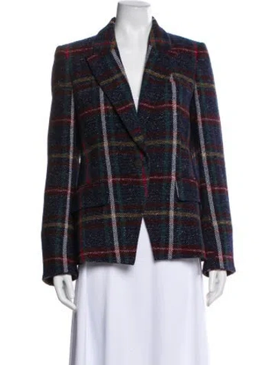 Pre-owned Veronica Beard Plaid Print Blazer In Blue
