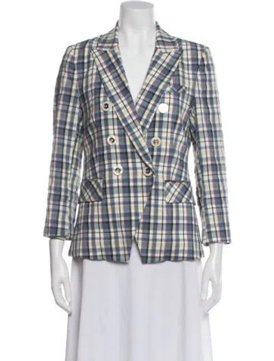 Pre-owned Veronica Beard Plaid Print Blazer In Blue