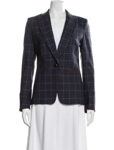 Pre-owned Veronica Beard Plaid Print Blazer In Blue