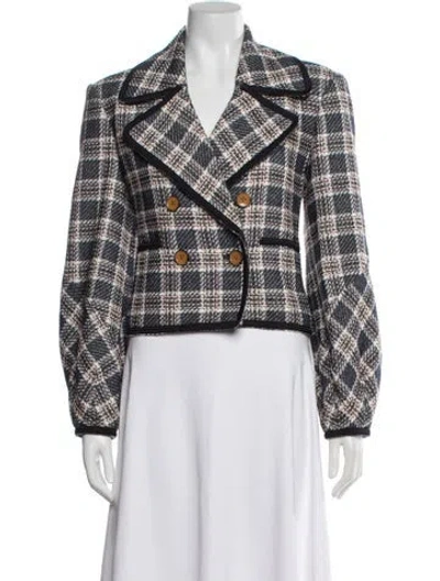 Pre-owned Veronica Beard Plaid Print Blazer In Blue