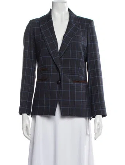 Pre-owned Veronica Beard Plaid Print Blazer In Blue