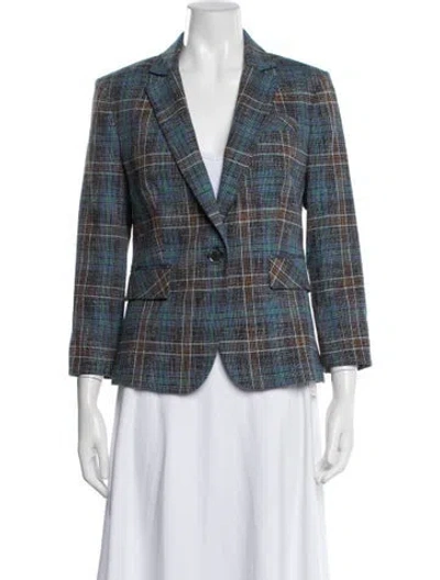 Pre-owned Veronica Beard Plaid Print Blazer In Blue