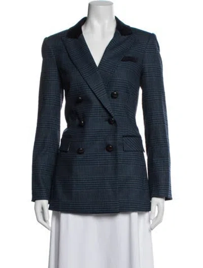 Pre-owned Veronica Beard Plaid Print Blazer In Blue