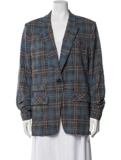Pre-owned Veronica Beard Plaid Print Blazer In Blue