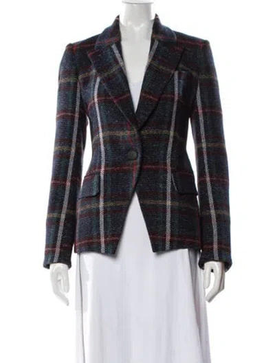Pre-owned Veronica Beard Plaid Print Blazer In Blue