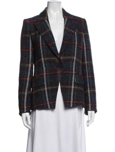 Pre-owned Veronica Beard Plaid Print Blazer In Blue