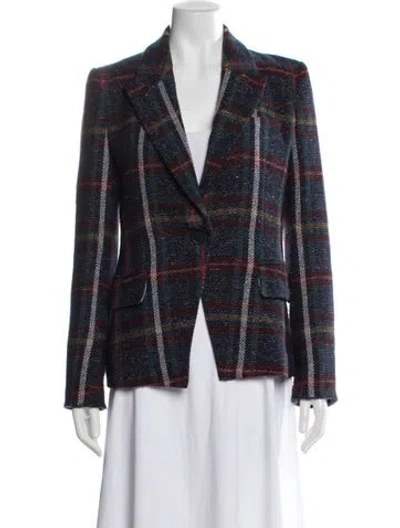 Pre-owned Veronica Beard Plaid Print Blazer In Blue