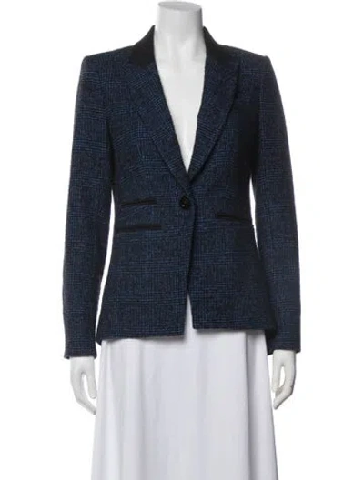 Pre-owned Veronica Beard Plaid Print Blazer In Blue