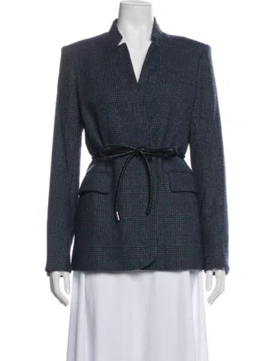 Pre-owned Veronica Beard Plaid Print Blazer In Blue