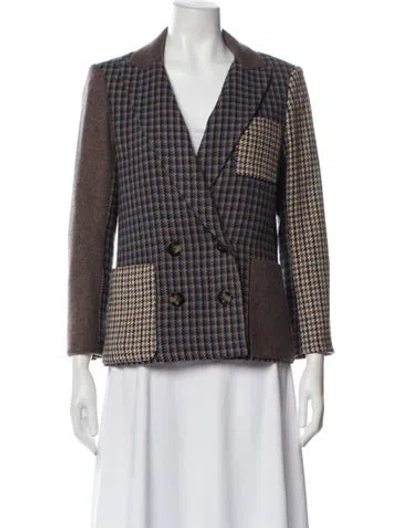 Pre-owned Veronica Beard Plaid Print Blazer In Brown