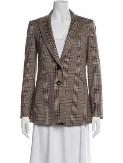 Pre-owned Veronica Beard Plaid Print Blazer In Brown