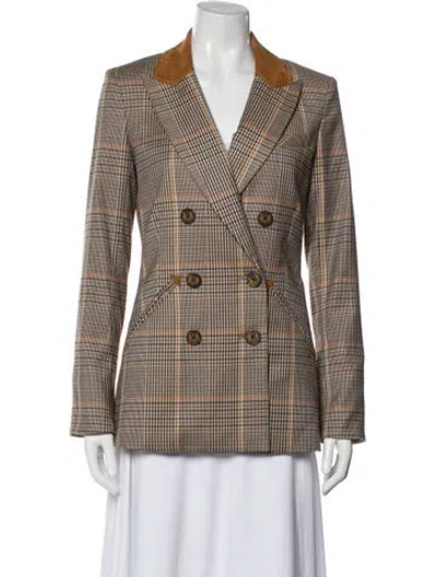 Pre-owned Veronica Beard Plaid Print Blazer In Brown