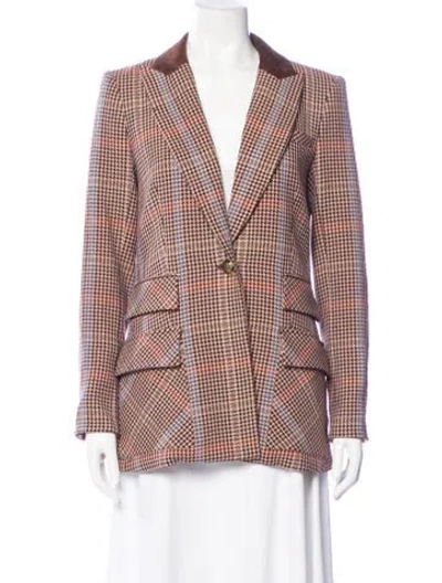 Pre-owned Veronica Beard Plaid Print Blazer In Brown