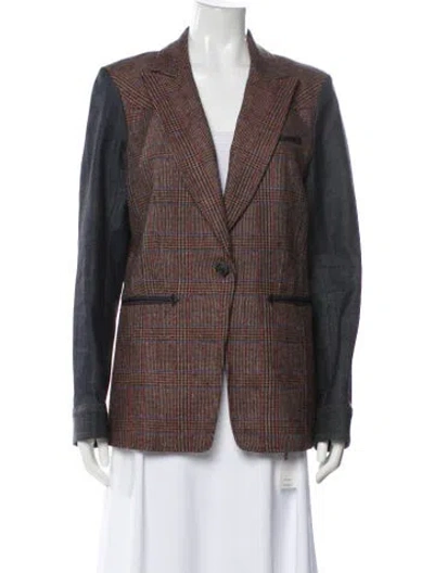Pre-owned Veronica Beard Plaid Print Blazer In Brown