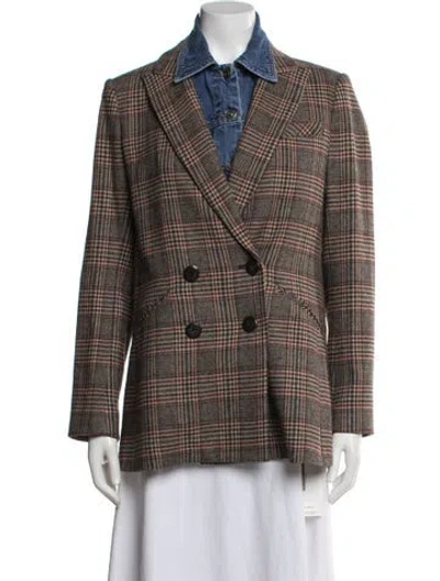 Pre-owned Veronica Beard Plaid Print Blazer In Brown