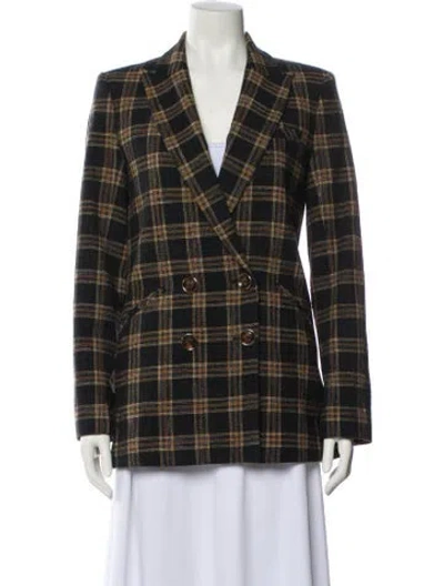 Pre-owned Veronica Beard Plaid Print Blazer In Gold