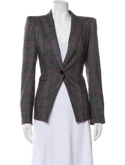 Pre-owned Veronica Beard Plaid Print Blazer In Gray