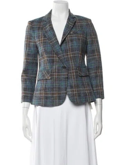 Pre-owned Veronica Beard Plaid Print Blazer In Gray