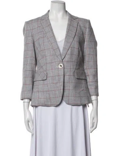 Pre-owned Veronica Beard Plaid Print Blazer In Grey