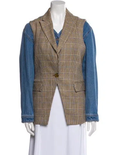 Pre-owned Veronica Beard Plaid Print Blazer In Neutral