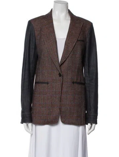 Pre-owned Veronica Beard Plaid Print Blazer In Neutral