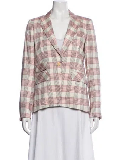 Pre-owned Veronica Beard Plaid Print Blazer In Neutrals/red