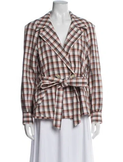 Pre-owned Veronica Beard Plaid Print Blazer In Orange