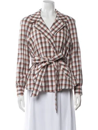Pre-owned Veronica Beard Plaid Print Blazer In Orange