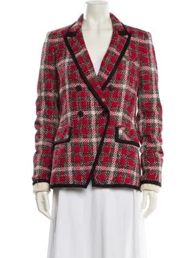 Pre-owned Veronica Beard Plaid Print Blazer In Red