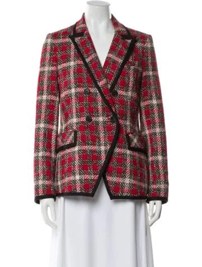 Pre-owned Veronica Beard Plaid Print Blazer In Red